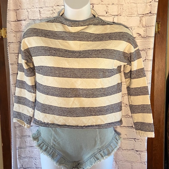Anthropologie Eri & Ali Navy/ Cream Striped Pullover Sweatshirt, Size  Small - Picture 2 of 9